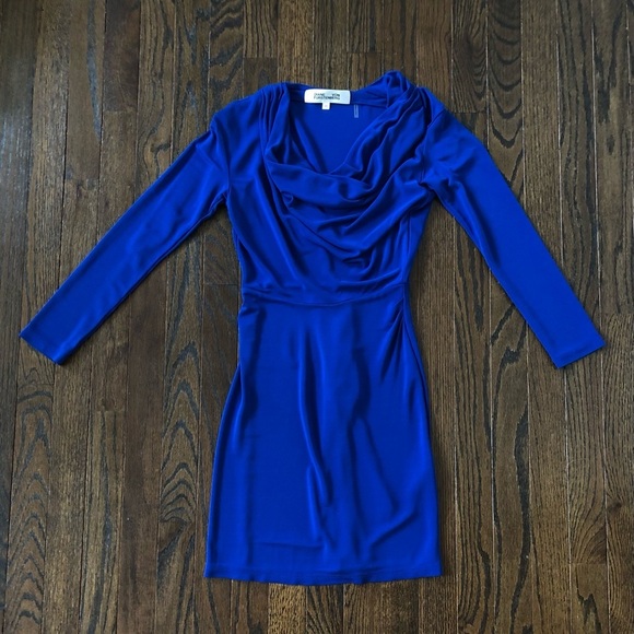 Diane von Furstenberg Women’s XS Royal Blue Joanie Long-Sleeved Ruched Dress - Picture 4 of 11